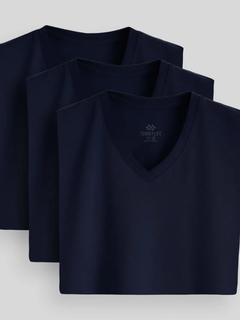 TOMMYLIFE TOMMY Men's Cotton Elastane V-Neck T-Shirt