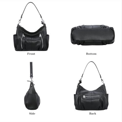 HESHE Genuine Leather Purses for Women Shoulder Hobo Bag Crossbody Satchel Handbags Designer Ladies Totes Purse(Black) - Image 4