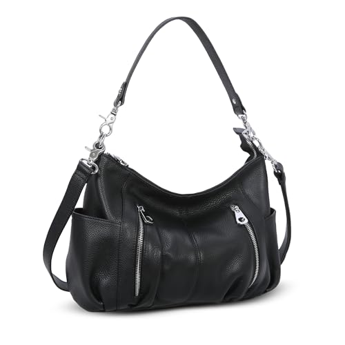 HESHE Genuine Leather Purses for Women Shoulder Hobo Bag Crossbody Satchel Handbags Designer Ladies Totes Purse(Black) - Image 1