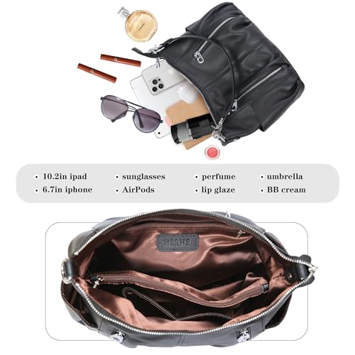 HESHE Genuine Leather Purses for Women Shoulder Hobo Bag Crossbody Satchel Handbags Designer Ladies Totes Purse(Black) - Image 5