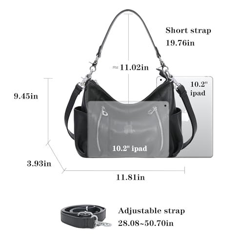 HESHE Genuine Leather Purses for Women Shoulder Hobo Bag Crossbody Satchel Handbags Designer Ladies Totes Purse(Black) - Image 3