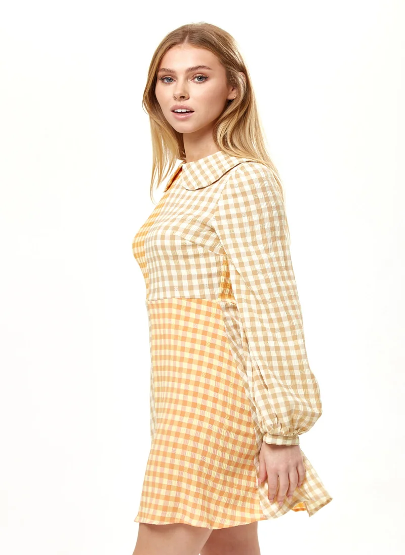 Liquorish Orange Check Mini Dress With Collar
