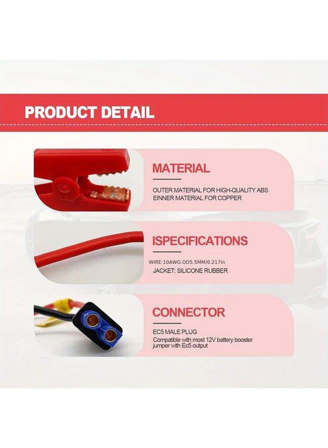 كابل بدء تشغيل نحاسي 10AWG من نوع EC5 مع مشابك تمساح 36V - Image 3