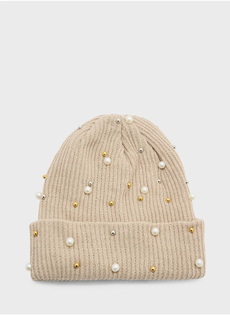 ELLA Embellished Pearl Winter Beanie