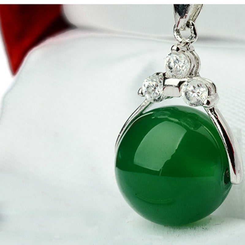12mm Agate Bead Pendant Charms Chalcedony Jewelry Bead Pendant for Woman Girl (Green, Pendant and Chain Style) - Image 2