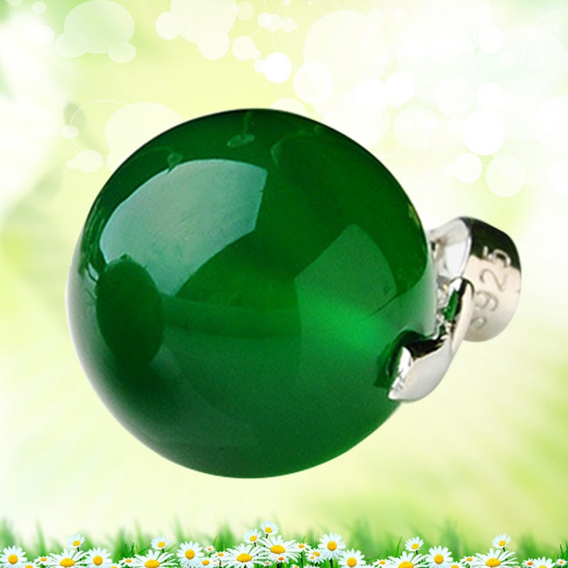 12mm Agate Bead Pendant Charms Chalcedony Jewelry Bead Pendant for Woman Girl (Green, Pendant and Chain Style) - Image 5