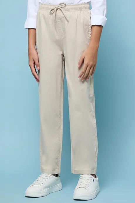 أر أند بي Solid Straight Fit Pants with Drawstring Waist
