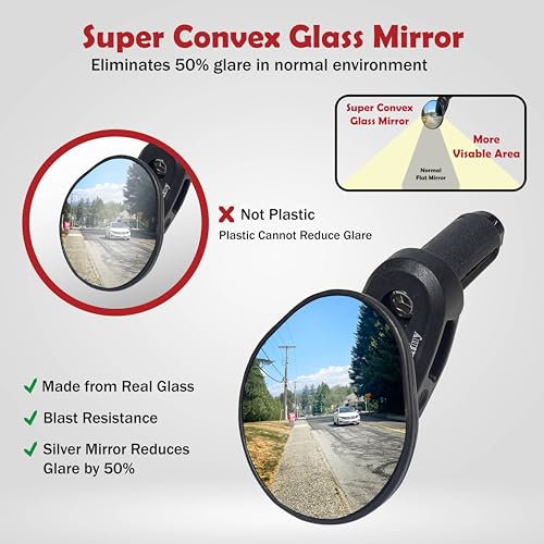 Hafny Drop Bar Bike Mirror, HD, Shatter-Proof, HD Convex Blue Glass, Bar End Mirror, Cycling Mirror, HF-M956S-FR06(Automotive Grade Glass Lens) - Image 2