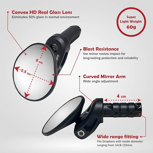 Hafny Drop Bar Bike Mirror, HD, Shatter-Proof, HD Convex Blue Glass, Bar End Mirror, Cycling Mirror, HF-M956S-FR06(Automotive Grade Glass Lens) - Image 4