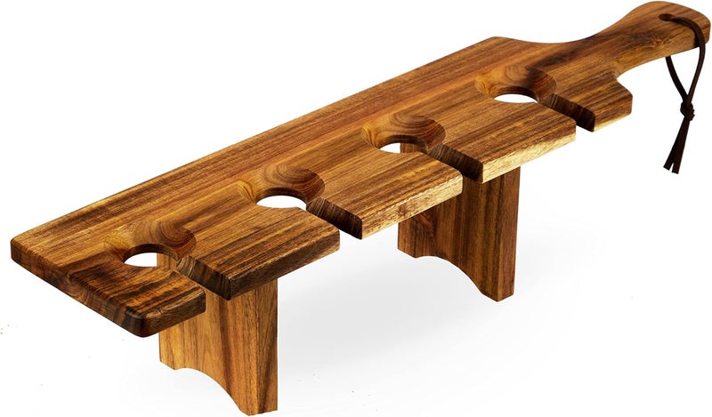 Twine Easy Wine Flight Server, Wine Tasting Carrier Board, Holds 4 Stemmed Wine Glasses, Acacia Wood Serving Tray, Set of 1 - Image 1