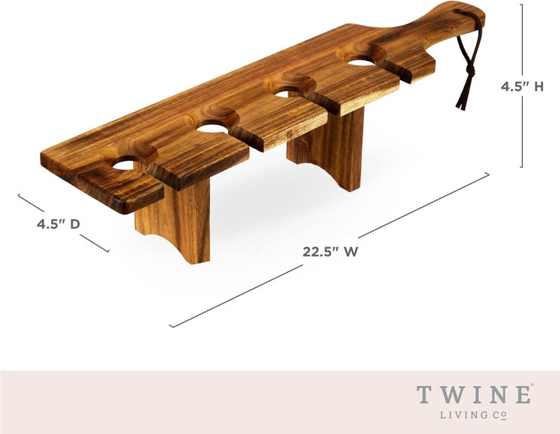 Twine Easy Wine Flight Server, Wine Tasting Carrier Board, Holds 4 Stemmed Wine Glasses, Acacia Wood Serving Tray, Set of 1 - Image 3