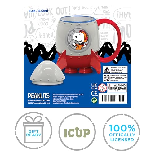 ICUP Snoopy Rocketship 16 oz Molded Ceramic Mug with Top - Image 4