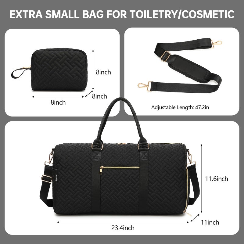 BAVERGE Travel Duffle Bag for Women, Weekender Bag with Shoe Compartment, Weekend Overnight Bag with Toiletry Bag, Hospital Bags for Labor and Delivery, Carry On Gym Bag with Wet Pocket, Black - Image 3