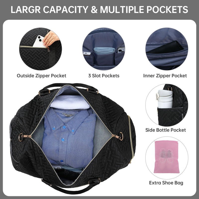 BAVERGE Travel Duffle Bag for Women, Weekender Bag with Shoe Compartment, Weekend Overnight Bag with Toiletry Bag, Hospital Bags for Labor and Delivery, Carry On Gym Bag with Wet Pocket, Black - Image 5