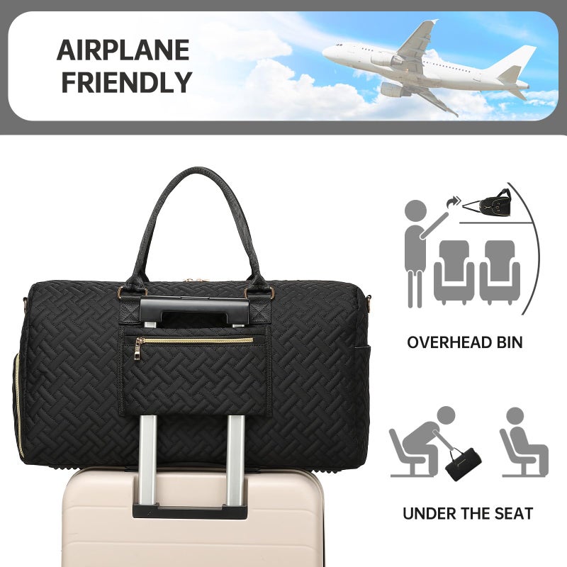 BAVERGE Travel Duffle Bag for Women, Weekender Bag with Shoe Compartment, Weekend Overnight Bag with Toiletry Bag, Hospital Bags for Labor and Delivery, Carry On Gym Bag with Wet Pocket, Black - Image 4