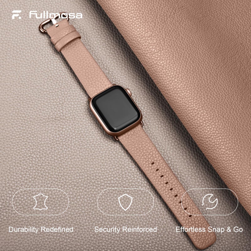Fullmosa Leather Bands Compatible with Apple Watch Band 42mm 41mm 40mm 38mm for Women Men, Top Grain Genuine Leather Strap for iWatch Series 11/10/9/8/7/6/5/4/3/2/1,SE3/2/1, Beige/Rose Gold - Image 2