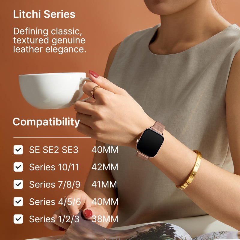 Fullmosa Leather Bands Compatible with Apple Watch Band 42mm 41mm 40mm 38mm for Women Men, Top Grain Genuine Leather Strap for iWatch Series 11/10/9/8/7/6/5/4/3/2/1,SE3/2/1, Beige/Rose Gold - Image 3