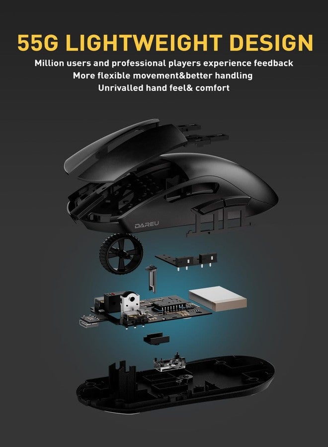 داريو ماوس الألعاب اللاسلكي DAREU A950pro 4K: خفيف الوزن للغاية (55 غرام)، معدل استجابة 4 كيلو هرتز، مستشعر بصري PAW3395، دقة 26 ألف نقطة في البوصة، 5 أزرار قابلة للبرمجة، يدعم الشحن السريع لمدة 15 دقيقة والاتصال ثلاثي الأوضاع (أسود) - Image 5