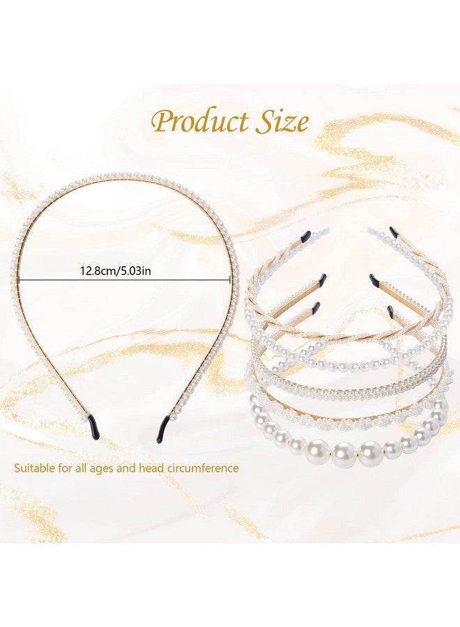 Sliverdew Pearl Headbands For Women 5 Pack White Artificial Pearl Rhinestones Hairbandsfaux Pearl Hairbands Bridal Hair Hoop Wedding Hair Accessories Fashion Hair Accessories For Girls - Image 5