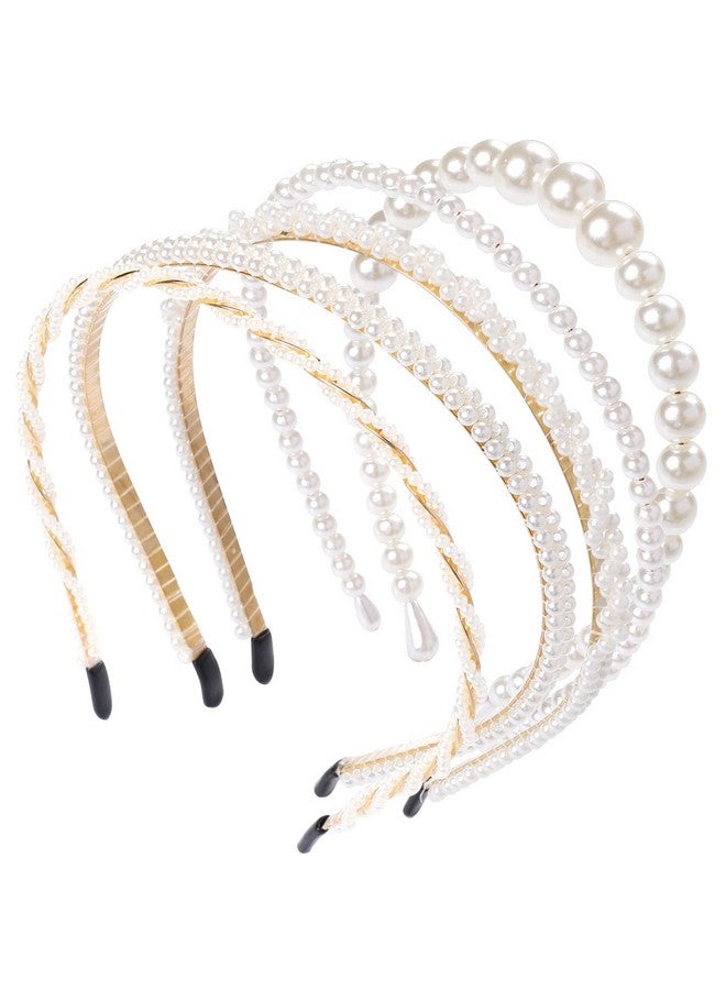 Sliverdew Pearl Headbands For Women 5 Pack White Artificial Pearl Rhinestones Hairbandsfaux Pearl Hairbands Bridal Hair Hoop Wedding Hair Accessories Fashion Hair Accessories For Girls - Image 1