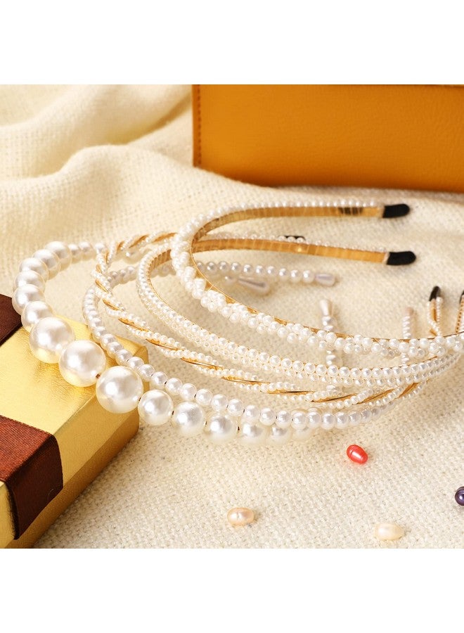 Sliverdew Pearl Headbands For Women 5 Pack White Artificial Pearl Rhinestones Hairbandsfaux Pearl Hairbands Bridal Hair Hoop Wedding Hair Accessories Fashion Hair Accessories For Girls - Image 3