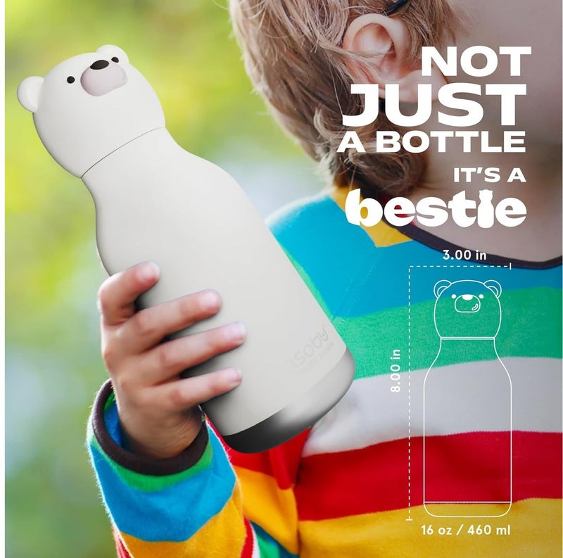 Asobu Bear Bestie Bottle 16oz Kids Insulated Water Bottle with Straw, Vacuum Stainless Steel, Leakproof BPA-Free, Cute Bear Design, Cold 24h Hot 12h, School Travel Bottle - Image 5