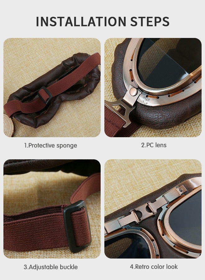 GROIC نظارات ركوب الدراجات النارية في الهواء الطلق، نظارات شمسية للحماية من الأشعة فوق البنفسجية، نظارات ركوب ملونة عتيقة، نظارات ركوب على الطرق الوعرة، معدات ركوب - Image 4