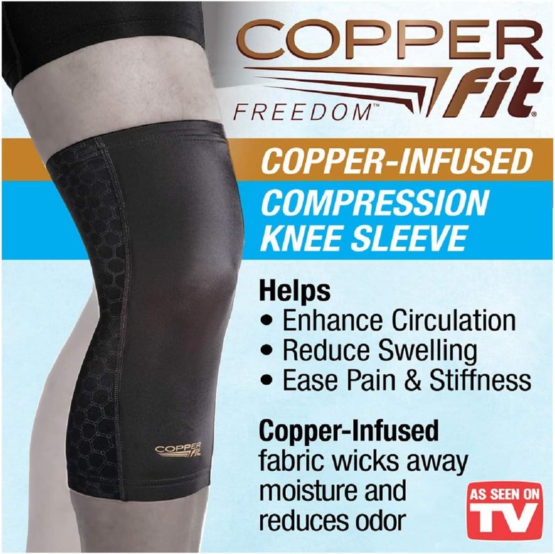 Copper Fit Freedom Knee Sleeve 2 Pack, Copper Infused Compression Sleeve with Contour Design, 2 Knee Sleeve, As Seen on TV (Medium) - Image 2