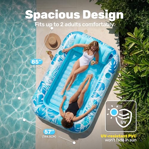 SLOOSH Inflatable Tanning Pool Lounger Float 85 x 57 Extra Large Pool Floats Adult with Pillow 4 in 1 Suntan Tub Raft FloatieSunbathing Bed Lounge for Water Blow Up Ball Pit Party Gifts XLBlue - Image 5
