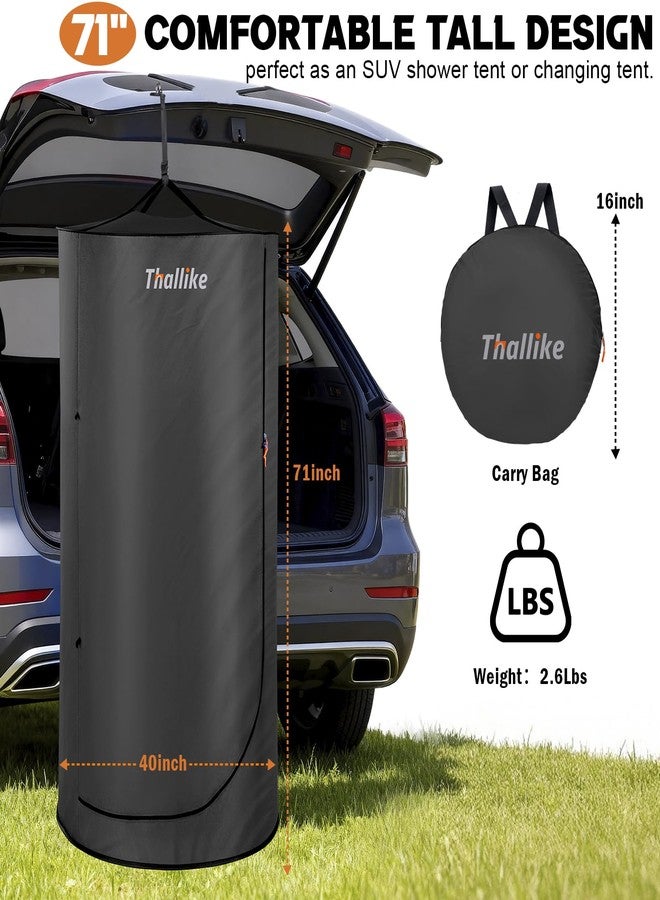 Thallike Pop Up Changing Tent for Car, 71in Portable Camping Shower Tent with Strong Magnetic Suction Cups & Hanging Strap, Privacy Bathroom Toilet Pod with Interior Clothesline, Hooks, Carry Bag (Black) - Image 2