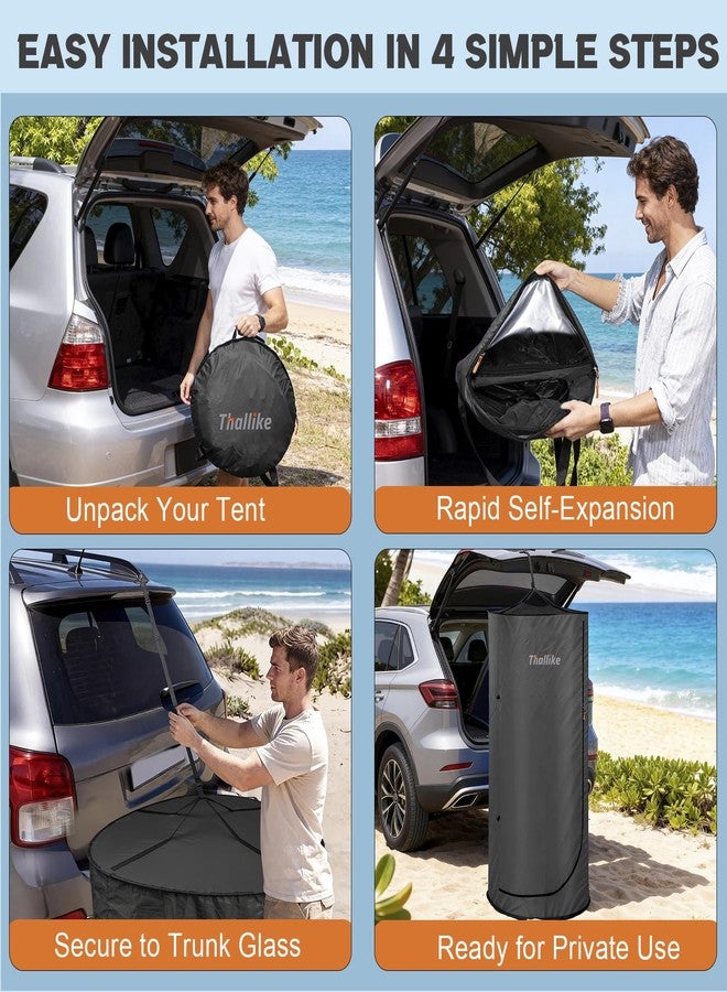 Thallike Pop Up Changing Tent for Car, 71in Portable Camping Shower Tent with Strong Magnetic Suction Cups & Hanging Strap, Privacy Bathroom Toilet Pod with Interior Clothesline, Hooks, Carry Bag (Black) - Image 3
