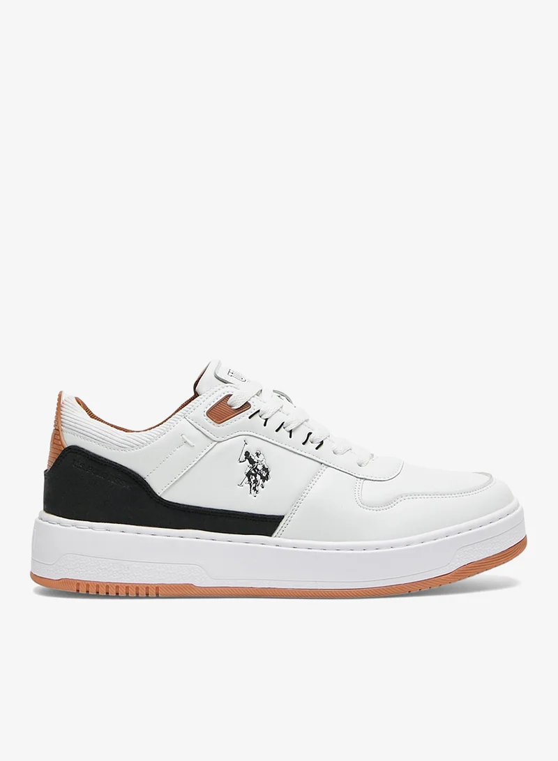 Men's White Low-Top Sneakers - Modern Design with Black and Tan Accents, Durable and Stylish Casual Footwear