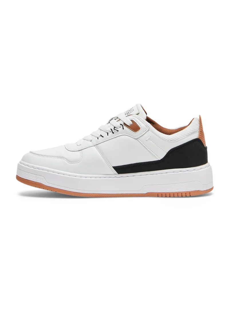 يو اس بولو اسن Men's White Low-Top Sneakers - Modern Design with Black and Tan Accents, Durable and Stylish Casual Footwear