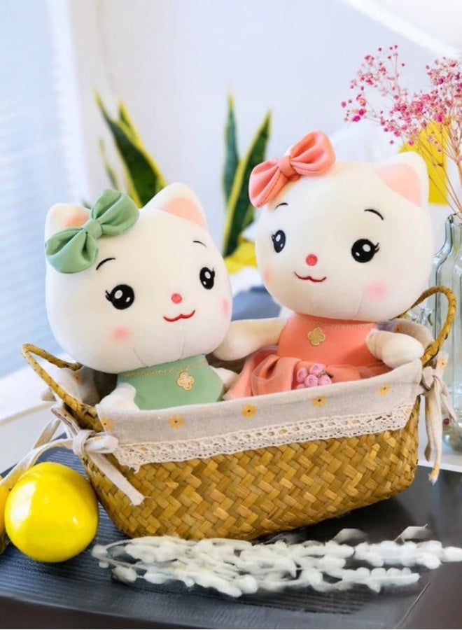 Cuddles Adorable Marshmallow Cat With Dress Plush Stuffed Animal Toy 25cm-Green - Image 2