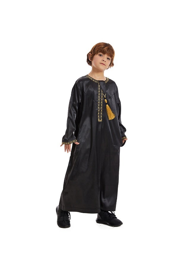نيبمينينت فستان إسلامي للصبيان - ثوب مسلم طويل الأكمام بياقة دائرية مع تطريز وأ pockets - Image 3
