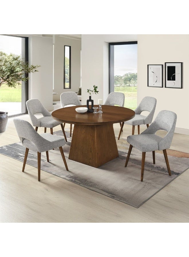 DANUBE HOME Gemma 1+6 Round Wooden Dining Set | 7-Piece Comfortable Dining Set | Kitchen Dining Table With 6 Dining Chairs | Modern Design Furniture For Dining Room - Antique Brown/Grey - Image 1