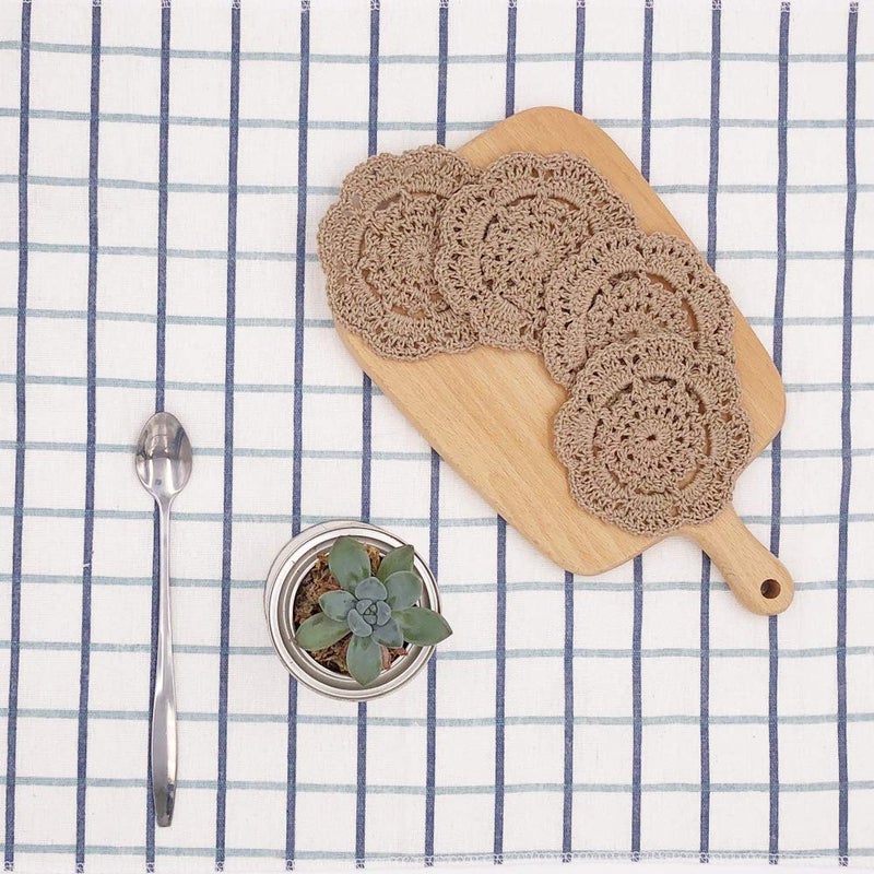 Phantomon Lace Round Crochet Doilies Handmade Coasters, 4-Inch, Pack of 4 (Chocolate Brown) - Image 3