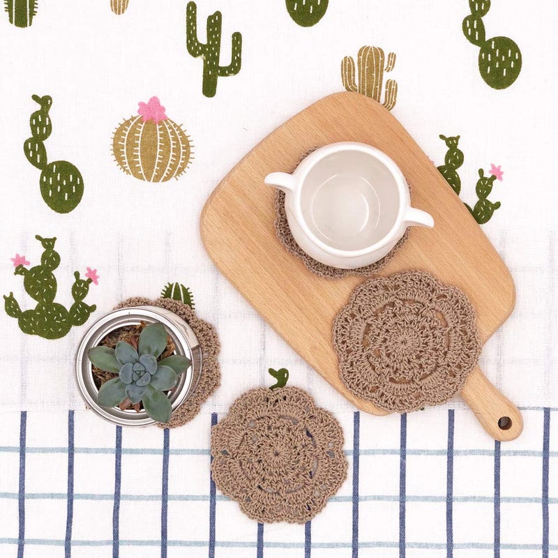 Phantomon Lace Round Crochet Doilies Handmade Coasters, 4-Inch, Pack of 4 (Chocolate Brown) - Image 4