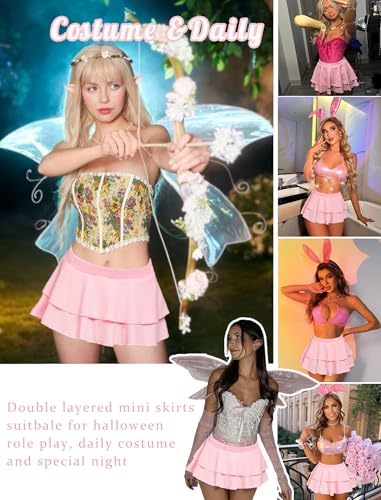 Avidlove Women Schoolgirl Pleated Sexy Mini Cosplay Skirt Ruffle Lingerie(Pink,S) - Image 4