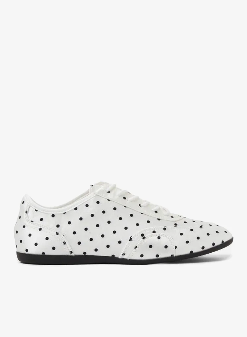 Styli White Polka Dot Lace-Up Sneakers