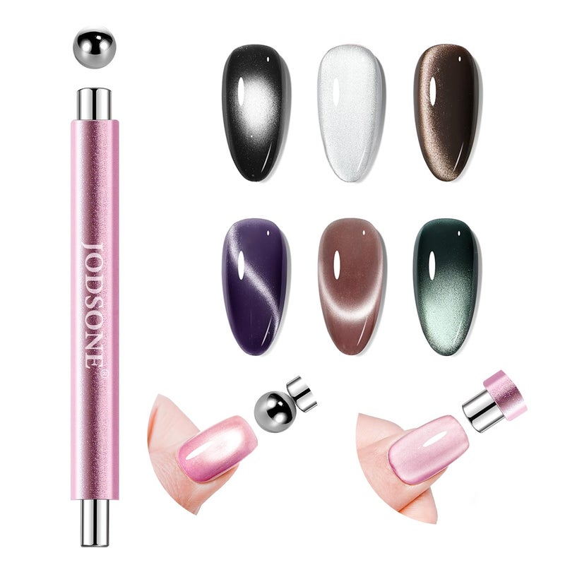 JODSONE 3-in-1 Cat Eye Magnet Nail Art Tool,Pink Gold Cylindrical & Round Ball Nail Magnet Pens, Multi-Effect Magnets for Cat Eye Gel Polish DIY at Home Salon(Magnet Only, No Gel Included) - Image 1