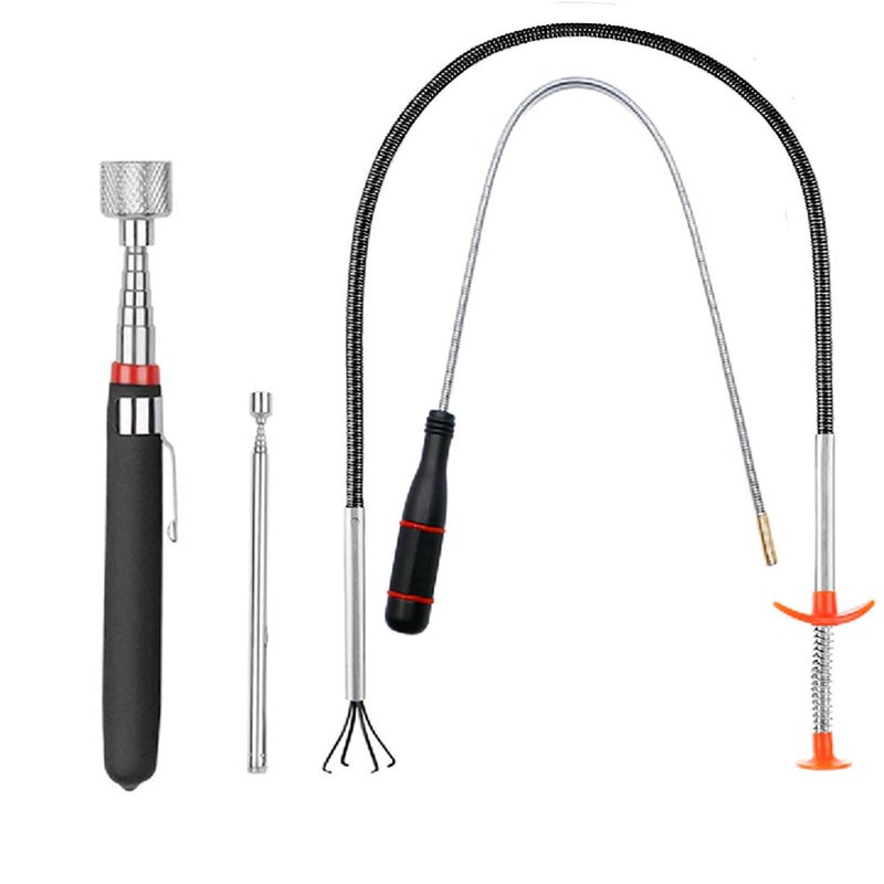 KITEVICH 4 Pack Telescoping Magnet Pickup Tool Set Retrieving Pickup ToolsExtendable Pick Up ToolsBendable Spring Magnet StickFlexible Extra Long Reach Bendable Curve Grabber with 4 Claws - Image 3