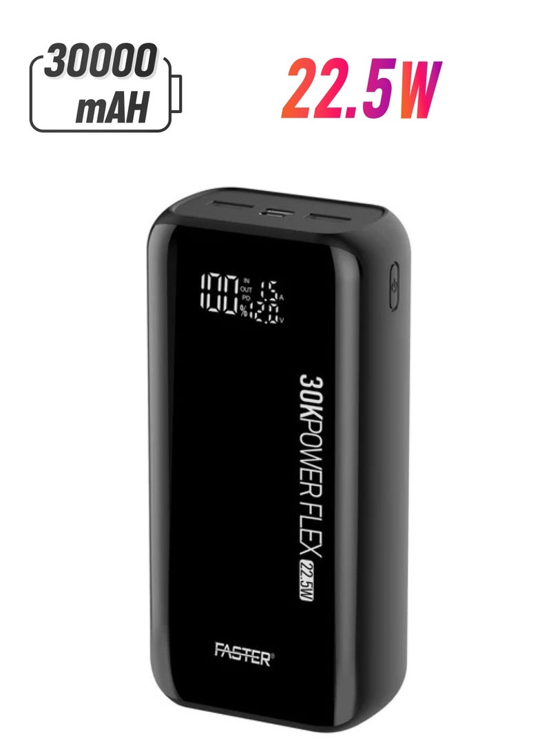 فاستر بنك طاقة أسرع PF30K POWER FLEX بقدرة 22.5 واط وسعة 30000 مللي أمبير في الساعة QC3.0 مع شاشة عرض رقمية - Image 1