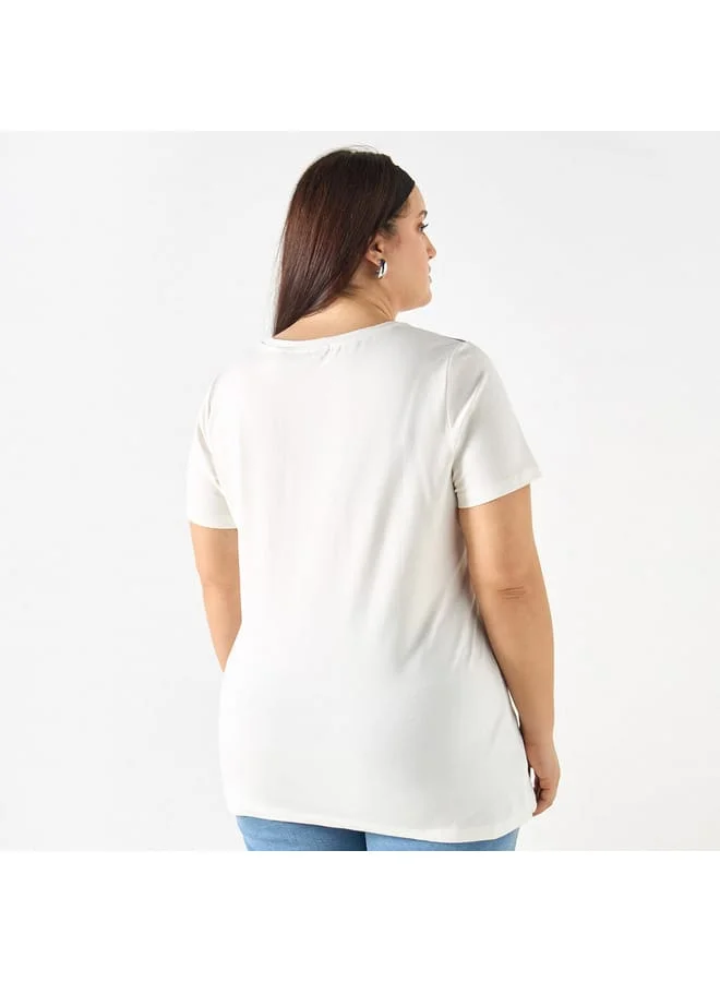 Ulla Popken Plus Size Ulla Popken Floral Print Crew Neck T-shirt with Short Sleeves