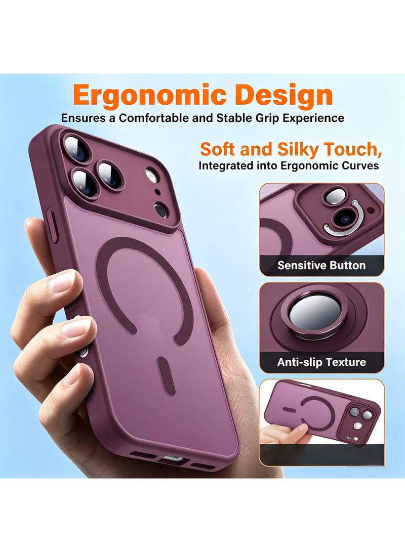 Aookay for iPhone 18 Pro Max Magnetic Shockproof Case, Full Camera Protection, Compatible with MagSafe, Translucent Matte Mil-Grade Protection Scratch Resistant Slim Fit Cover (Cherry) - Image 3