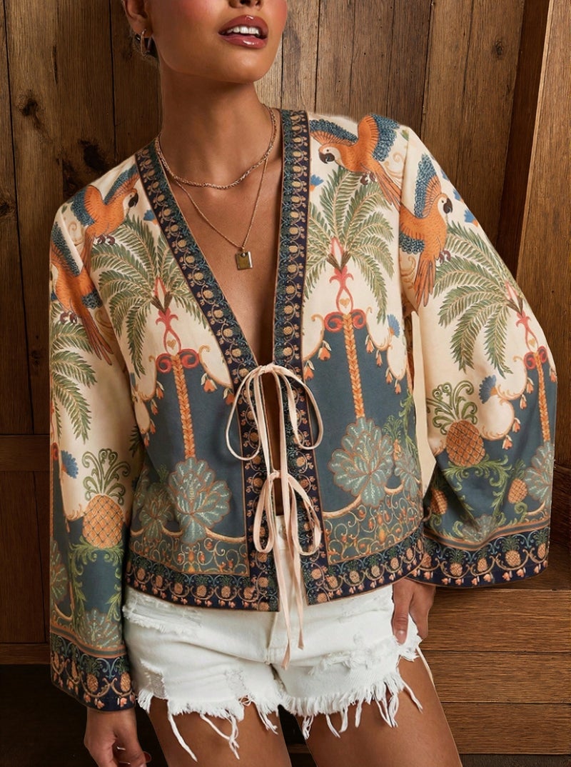 Floral Print Cardigan Jacket Women Casual Outerwear - Image 2