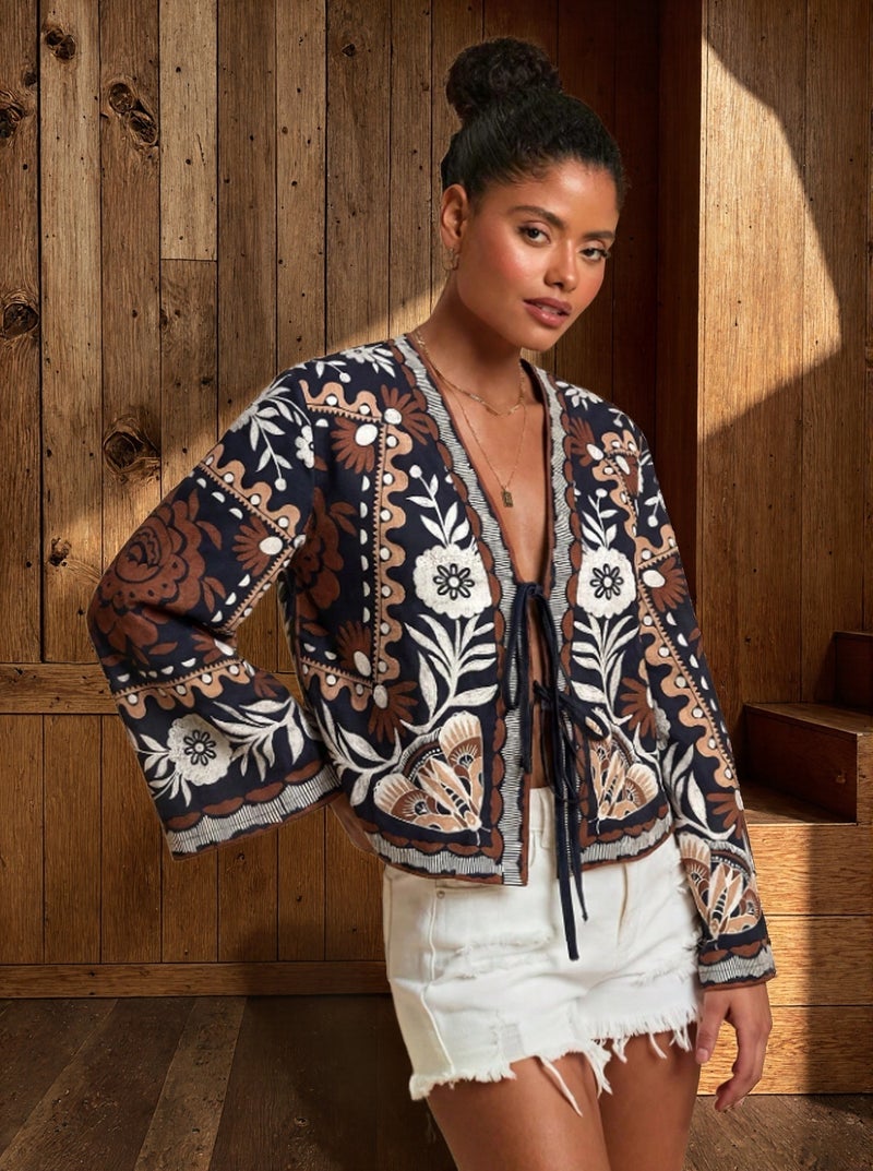 Floral Print Cardigan Jacket Women Casual Outerwear - Image 3