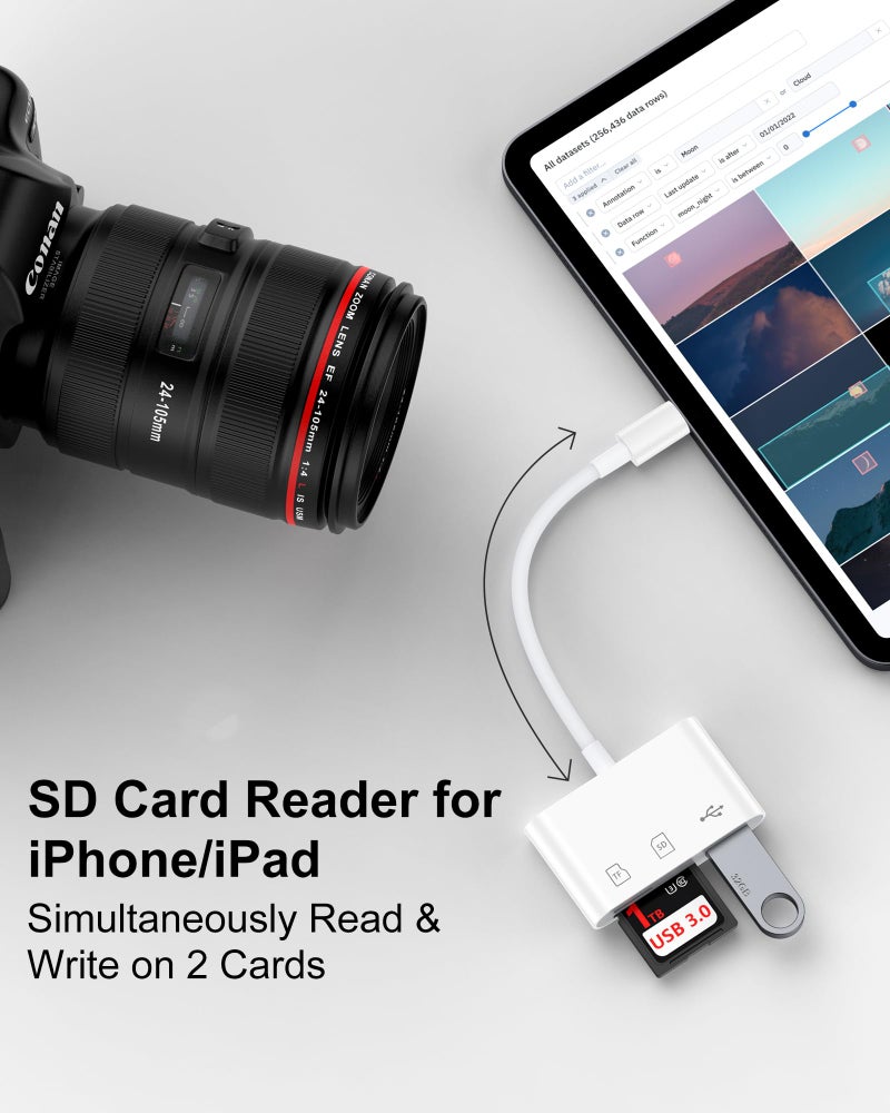 Haoano Lightning to SD Card Reader for iPhone 14 Pro Max/14/13Pro/12/11/XR/8, Micro SD Memory Card Reader with USB Camera Adapter Plug and Play Digital Trail Camera Game Viewer with SD/TF Card Reader Adapter - Image 5