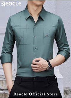 REOCLE Men's Business Slim Fit Shirt Official Long Sleeve Stretch Dress Shirt Wrinkle-Free Regular Fit Button Down Shirts  - Image 2