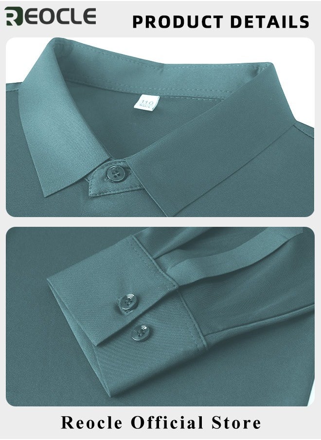 REOCLE - Men's Business Slim Fit Shirt Official Long Sleeve Stretch Dress Shirt Wrinkle-Free Regular Fit Button Down Shirts - Image 1